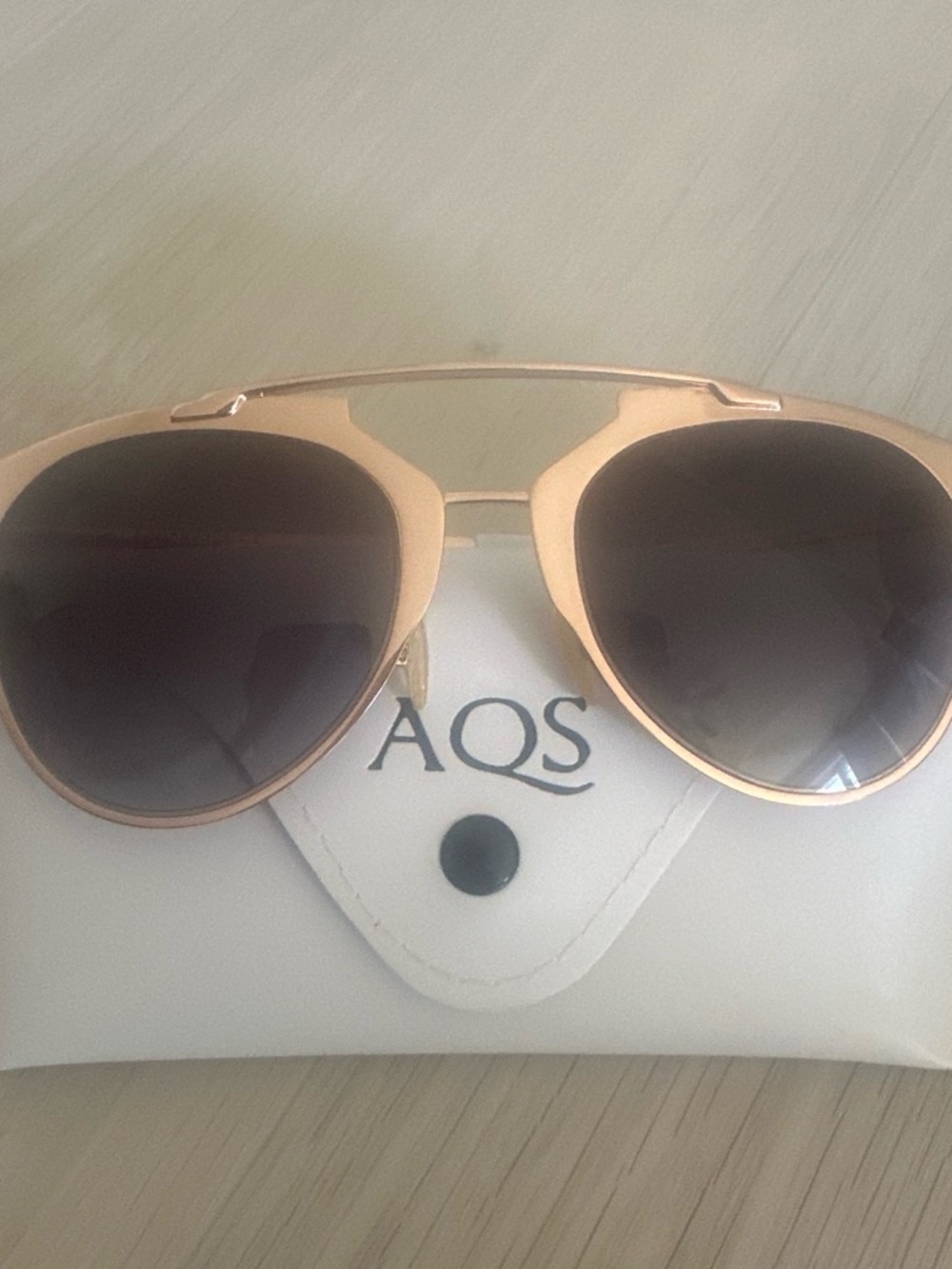 AQS Rose Gold Aviator Sunglasses with Gradient Brown Lenses